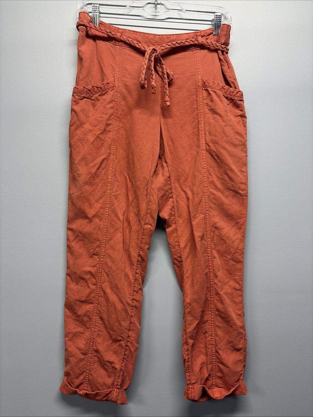 C&C California Pants Women’s Sz Medium - Braided Belt/ Linen Blend/ Burnt Orange